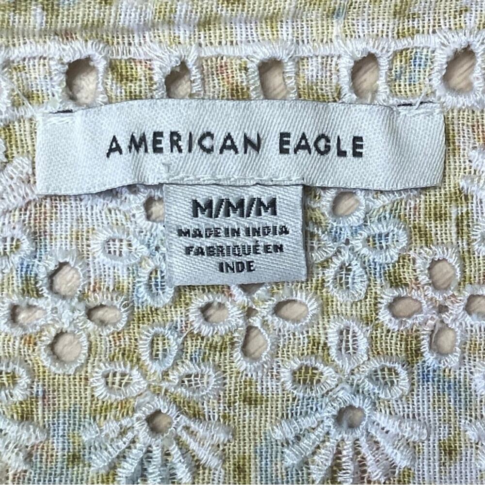 American Eagle minidress yellow blue eyelet summer floral feminine size M - Picture 3 of 4